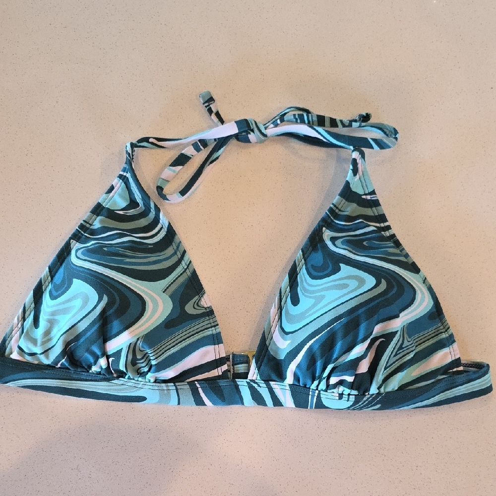 Xhilaration Blue and White Patterned Bikini Top